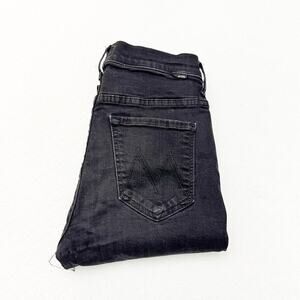 Mother Insider Crop Step Fray Not Guilty Black Denim Jeans Raw Hem Size 27